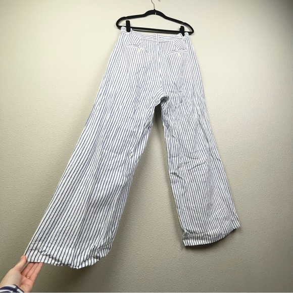 Madewell Women's 8 The Harlow Wide-Leg Pant in 100% Linen Bluestone Stripe White - Picture 11 of 16